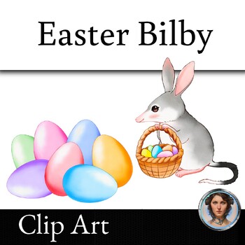 Preview of Easter Bilby with Basket and Eggs Watercolour Clip Art - Australia