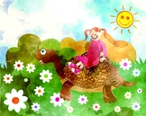 Free Clipart Watercolour Girl Riding a Tortoise Painting