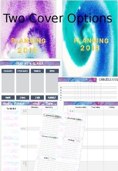 Preview of Editable Teacher Planner Template: Watercolour Purple and Blue