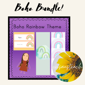 Preview of Boho Bundle Rainbow Bookmarks, Calendar, Groups & Desk Tray Labels