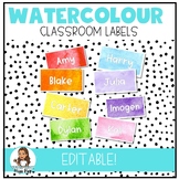 Watercolour Rainbow Classroom Labels and Name Tags EDITABLE K-6