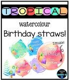 Tropical watercolour themed birthday straw toppers