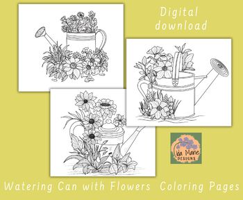 Watering Can with Flowers Coloring Pages by idalmis maneiro | TPT