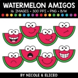 Summer Watermelon Faces Amigos Clipart + FREE Blacklines -