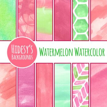 Watermelon Colored Watercolor HandPainted Digital Paper / Backgrounds ...