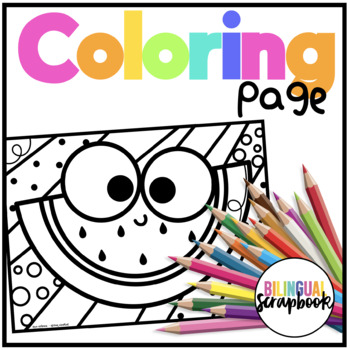Watermelon Coloring Page FREEBIE by Bilingual Scrapbook | TpT