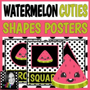 Preview of Watermelon Cuties Classroom Decor 2D and 3D Shapes Posters for Geometry