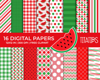 Watermelon Digital Paper Pack Commercial and Personal Use Digital or Printable Scrapbook Paper Clip Art Included!
