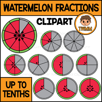 Preview of Watermelon Fractions Clipart Up to Tenths l 130 Graphics (Colour and B&W) l TWMM