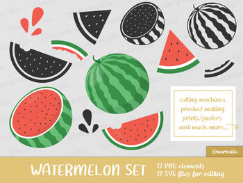 Preview of Watermelon Fruit SVG Clipart Set - image, printable, png, summer