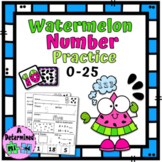 Watermelon Number Practice Flashcards (0-25) & No Prep Wor