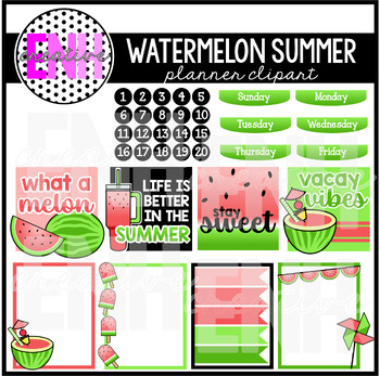 Preview of Watermelon Summer Planner Sticker Clipart