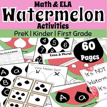 Preview of Watermelon Day Activities | Math | ELA | Preschool | Kindergarten | First | PDF