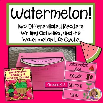 Preview of SUMMER Watermelon! Two Readers, Writing, Watermelon Life Cycle Digital & Audio