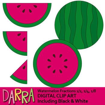 Preview of Watermelon clipart, simple fractions 1/2, 1/4, 1/8, math clip art