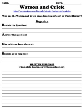 Preview of Watson and Crick R.A.C.E Online Writing Assignment W/Article (PDF)