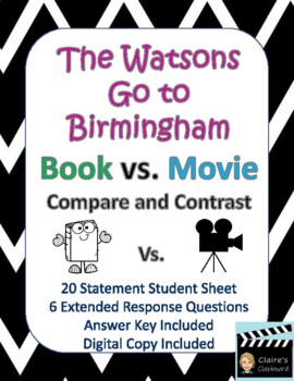 Preview of Watsons Go To Birmingham Movie vs. Book Comparison - Google Slide Copy Too
