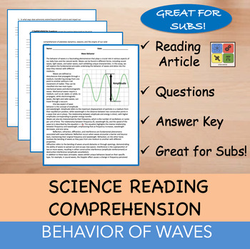 Preview of Wave Behavior - Reading Passage and x 10 Questions (EDITABLE)