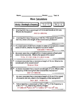 Physical Science Wave Calculations Worksheet Answers Escolagersonalvesgui