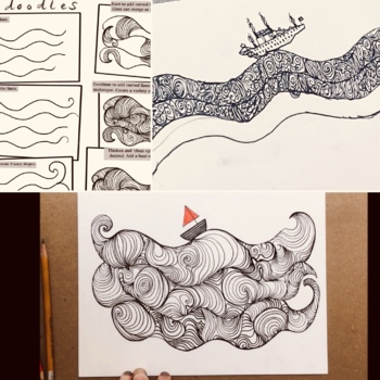 Preview of Wave Doodle Drawing Sheet + Video Instructions! Perfect 4 Virtual or F2F!