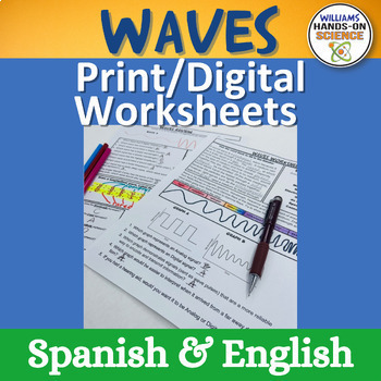 Preview of Wave Electromagnetic Spectrum PowerPoint Worksheet NGSS PS4.A PS4.B Spanish