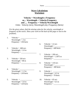 Preview of Wave Frequency, Velocity and Wavelength calculations