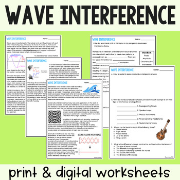 Preview of Wave Interference - Reading Comprehension Worksheets