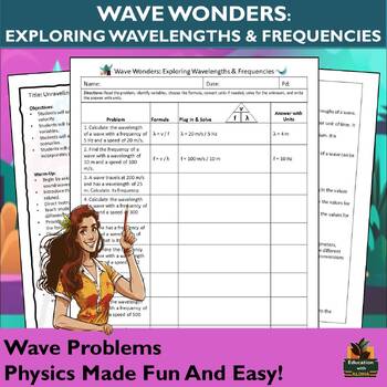 Preview of Wave Problems Worksheet with Lesson Plan, Notes Page & More!