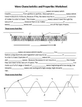 Preview of Wave characteristics and properties worksheet