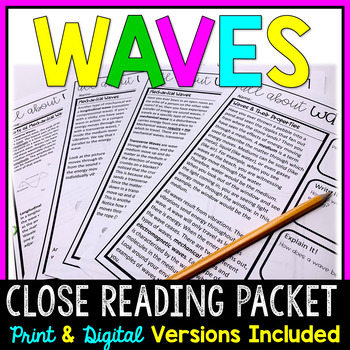 Preview of Waves Close-Reading Packet- Mechanical and Electromagnetic (Print & Digital)