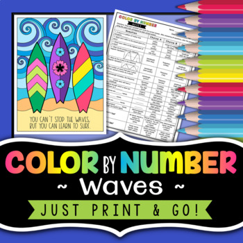 Preview of Waves Color By Number - Science Color By Number - Review Activity