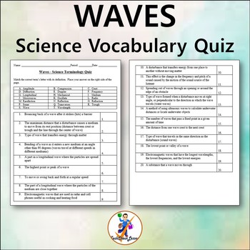 Preview of Waves - Science Vocabulary Quiz - Editable Worksheet