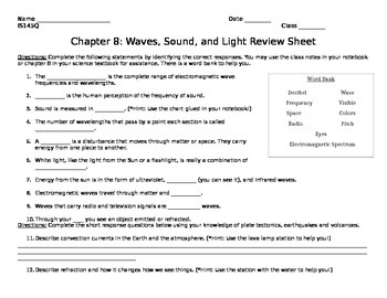 Waves Sound And Light Worksheet Answer Key ...