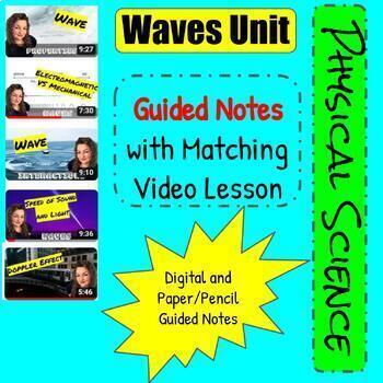 Preview of Waves Unit Guided Notes and Videos Lessons Portfolio