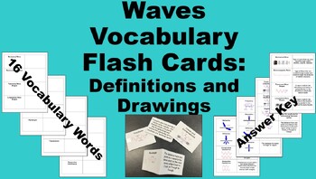 Preview of Waves Vocabulary 16 Flash Cards:  Write Definitions, Draw Examples, Answer Key