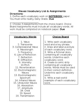 vocabulary list assignment