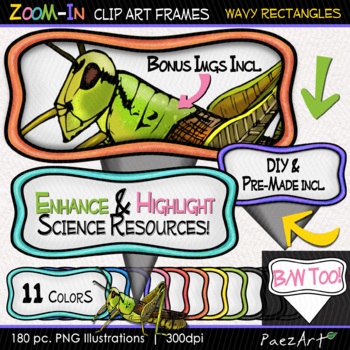 Preview of Wavy Rectangle Zoom Lens Clip Art Frames, Zoom-In Borders for Anatomy and