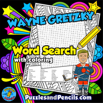 Preview of Wayne Gretzky Word Search Puzzle Activity Page and Coloring | Famous Canadians