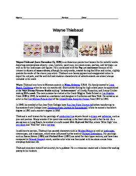 Preview of Wayne Thiebaud Worksheet