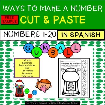 Preview of Ways To Make A Number 1-20-Cut/Paste SPANISH w/ Digital Option Distance Learning