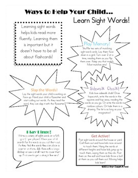 Preview of Ways to Help Your Child Learn Sight Words Parent Handout