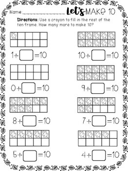 Ways to Make 10 Fall Math Activity Sheets | Fact Fluency | Ten Frame