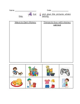 Preview of Ways to earn and buy things using Money Worksheet