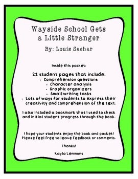 Wayside School Gets A Little Stranger Novel Study Packet by Kayla Lemmons