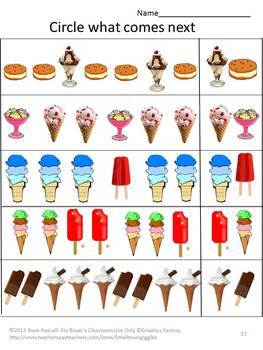 Ice Cream Activities, Kindergarten Math Cut and Paste Worksheets, Sub Plans