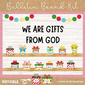 Preview of We Are Gifts From God Bulletin Board Christmas Christian Door Decor Kit