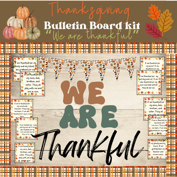 Preview of We Are Thankful Thanksgiving Fall Bulletin Boarder Kit Letters Borders Banners