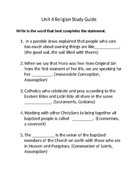 Preview of We Believe- Unit 4 Study Guide