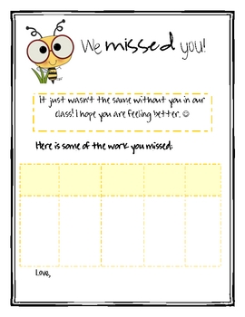 Preview of We Missed You! Student Absentee Form *Freebie*