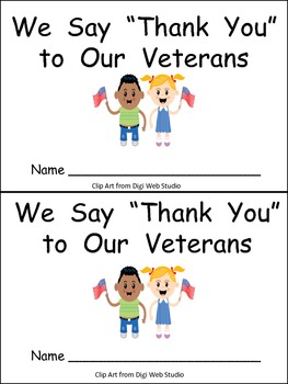 Preview of We Say Thank You to Veterans Emergent Reader Kindergarten Veterans Day